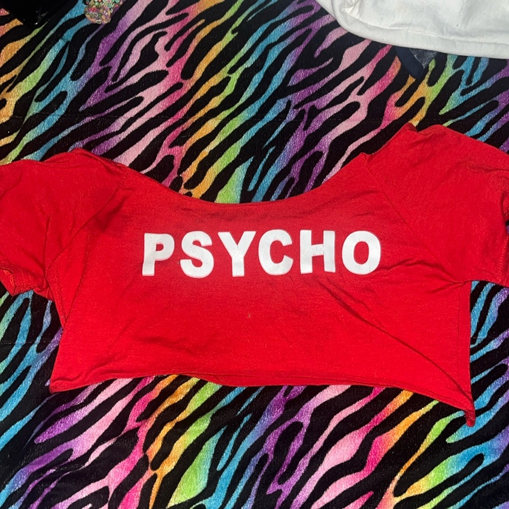 women XS Psycho off shoulder crop top